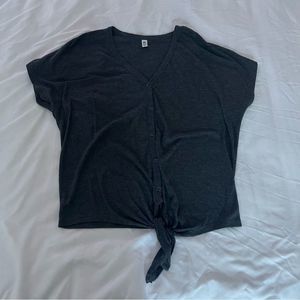 Nordstrom BP (Brass Plum) Grey Tie Front Button Down Short Sleeve Tee - Size XS